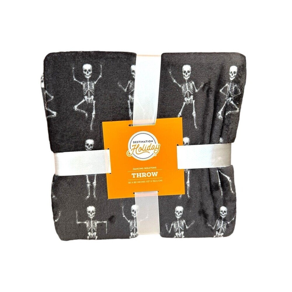 Destination Holiday Halloween‎ DANCING SKELETONS Throw Blanket 50" x 60”